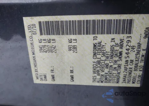 2010 Nissan Altima 2.5 S from USA, damaged, VIN 1N4AL2AP1AN544293